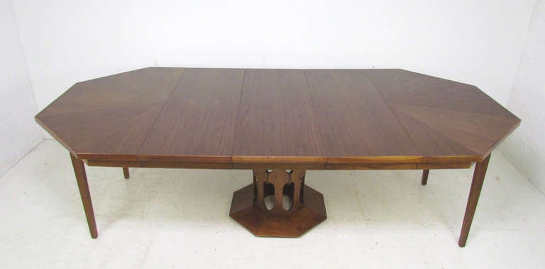 American Inlaid Walnut Mid-Century Dining Table with Three Leaves by Harvey Probber