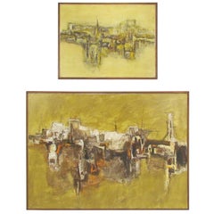 Pair of Mid-Century Abstract Landscape Paintings of Taos Pueblo