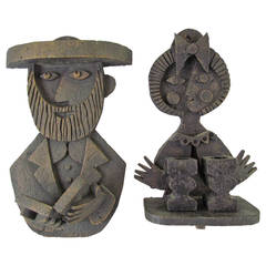 Pair of Bronze Wall Mount Sculpture Judaica Plaques by Frank Meisler, Dated 1973