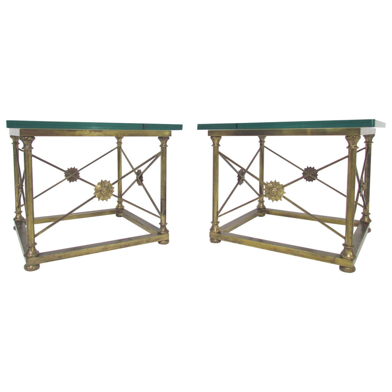 Pair of Hollywood Regency Italian Brass End Tables by Mastercraft