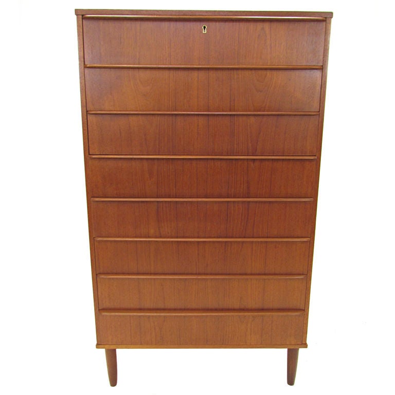 Danish Teak Highboy Eight Drawer Dresser ca. 1950s