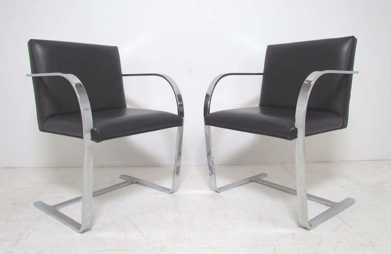 Pair of Flat Bar Cantilever Brno Chairs by Mies Van Der Rohe