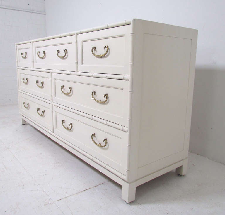 Hollywood Regency Faux Bamboo Dresser with Brass Hardware at 1stDibs