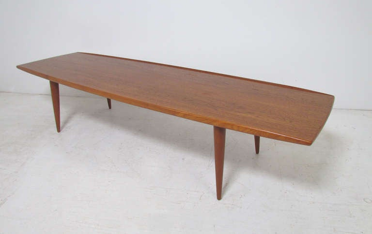 Scandinavian Modern Danish Teak Coffee Table with Carved Edges by Moreddi