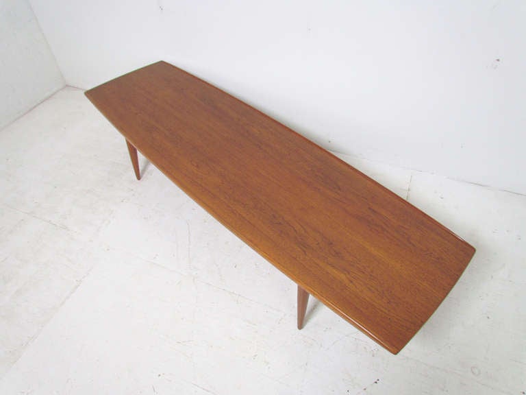 Danish Teak Coffee Table with Carved Edges by Moreddi In Good Condition In Peabody, MA