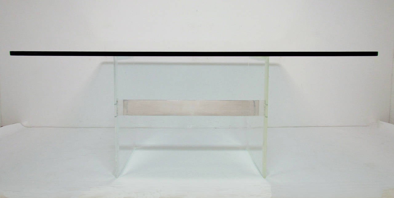 Lucite and Aluminum I-Beam Dining Table with Square Glass Top, circa 1970s