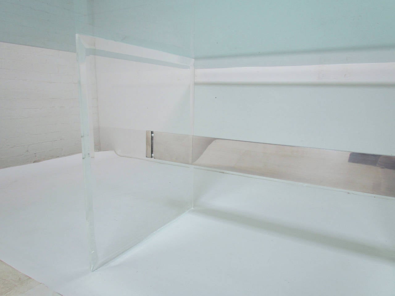 American Lucite and Aluminum I-Beam Dining Table with Square Glass Top, circa 1970s