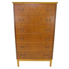 Danish Teak Six Drawer Dresser With Brass Handles ca. 1950s