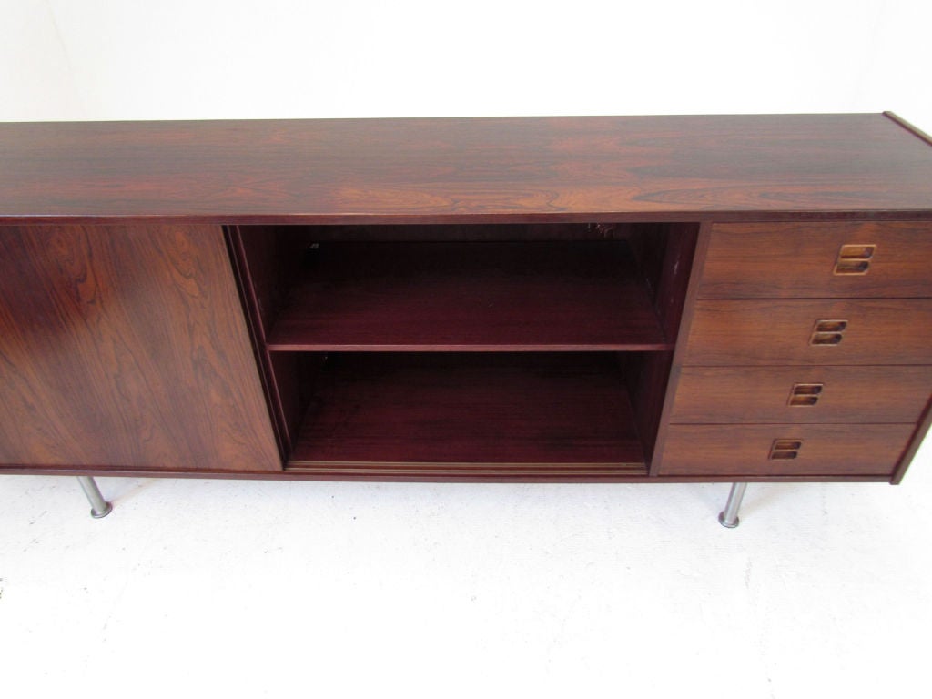ON HOLD-Danish Rosewood Low Sideboard With Chrome Legs ca. 1970s 1