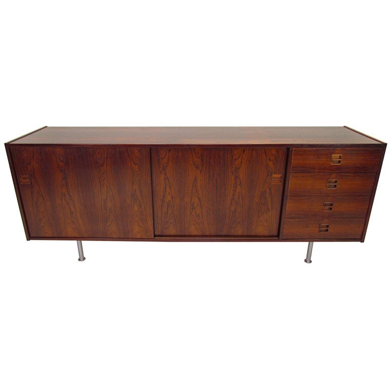 ON HOLD-Danish Rosewood Low Sideboard With Chrome Legs ca. 1970s