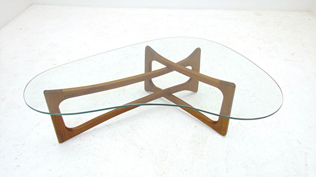 Mid-century coffee table designed by Adrian Pearsall for Craft Associates, ca. 1960s.  Rare form consists of two sculputural interlocking pieces, with original boomerang 1/2