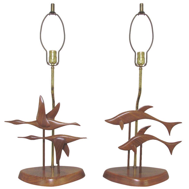 Pair of Carved Wood Sculptural Table Lamps in the Manner of Yasha Heifetz