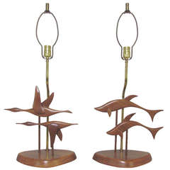 Pair of Carved Wood Sculptural Table Lamps in the Manner of Yasha Heifetz