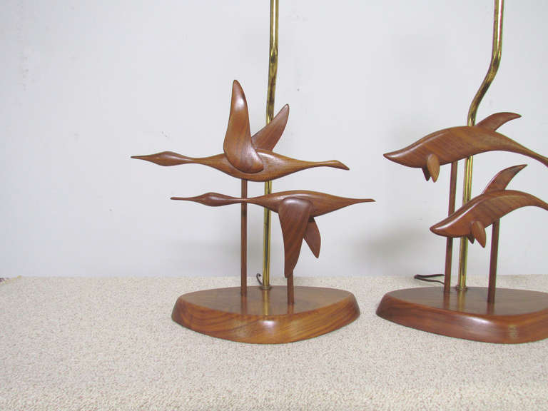 American Pair of Carved Wood Sculptural Table Lamps in the Manner of Yasha Heifetz