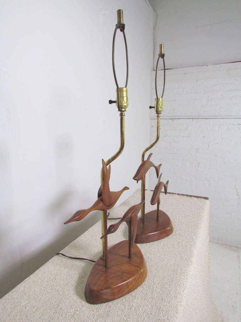 Pair of Carved Wood Sculptural Table Lamps in the Manner of Yasha Heifetz In Good Condition In Peabody, MA