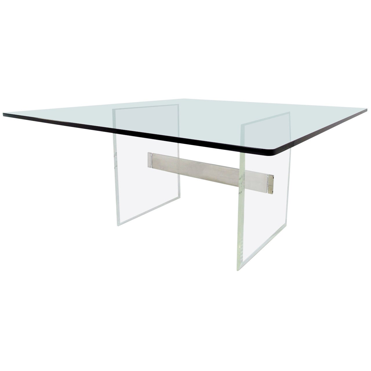 Lucite and Aluminum I-Beam Dining Table with Square Glass Top, circa 1970s