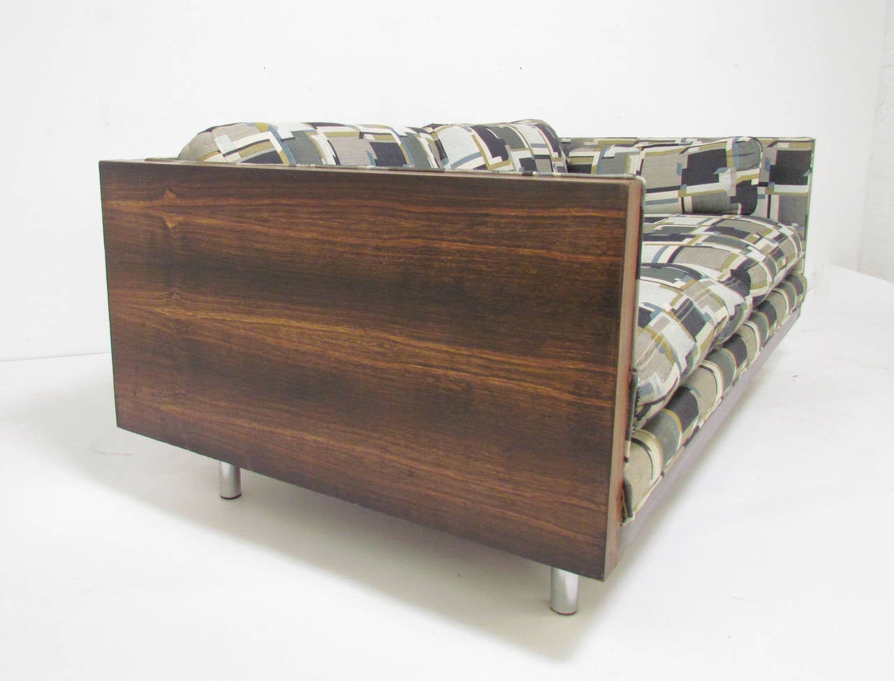 American Rosewood Cased Tuxedo Two-Seat Sofa by Milo Baughman