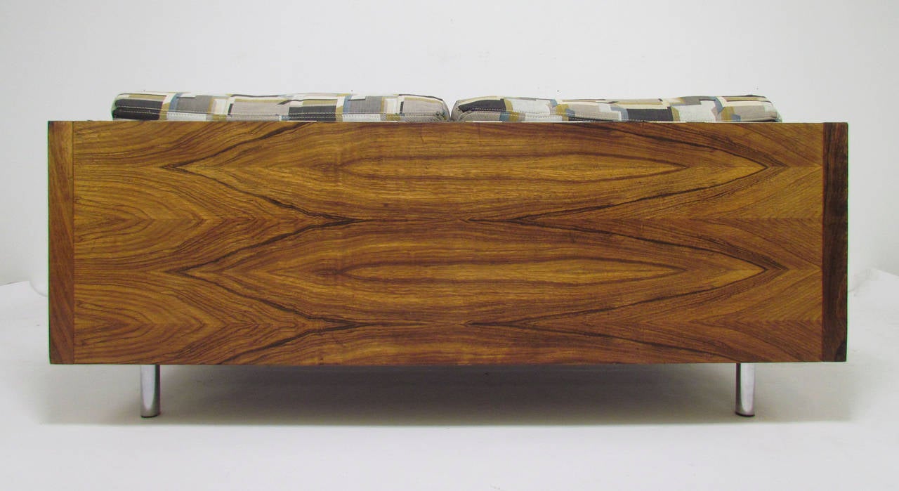 Late 20th Century Rosewood Cased Tuxedo Two-Seat Sofa by Milo Baughman