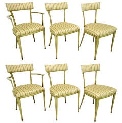 Set of Six Neoclassical Dining Chairs with Silk Upholstery