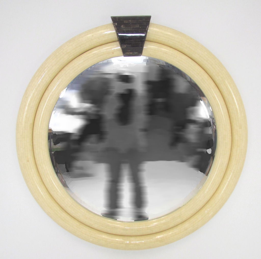 Monumental Wall Mirror in Tessellated Bone & Horn by Jimeco