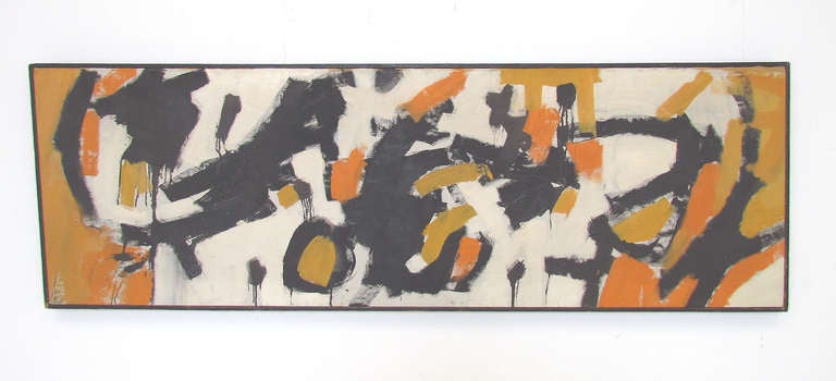 Panoramic mid-century abstract expressionist painting on canvas in the manner of Franz Kline, ca. 1960s.