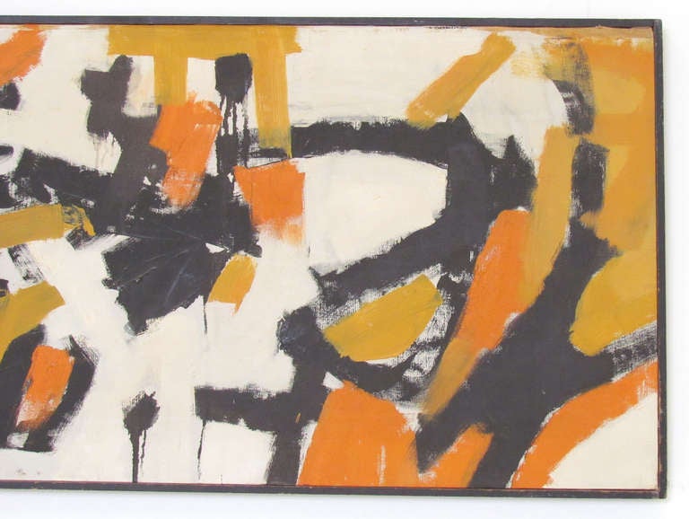 Panoramic Abstract Expressionist Painting in the Manner of Franz Kline ca. 1960s In Excellent Condition In Peabody, MA