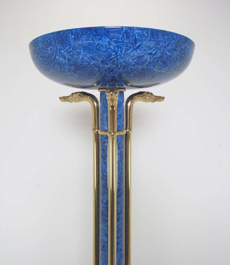 Neoclassical Revival Italian Lapis Enamel Floor Lamp with Brass Whippet Heads