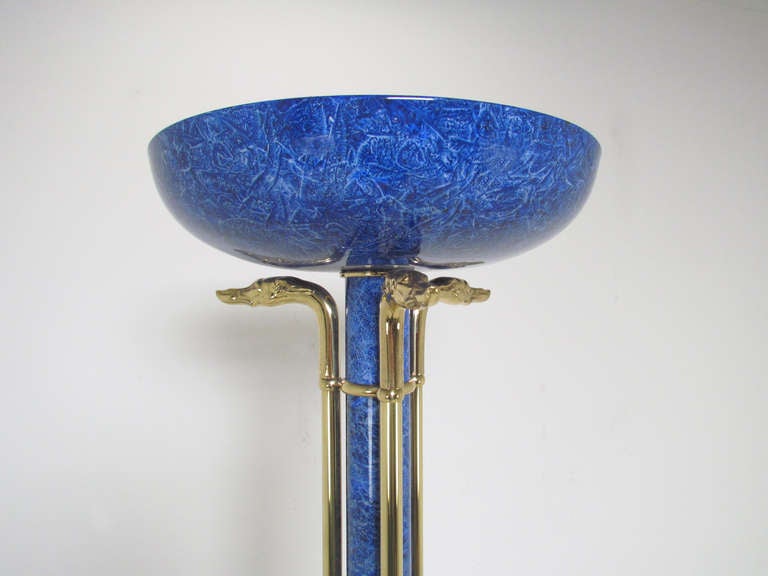 20th Century Italian Lapis Enamel Floor Lamp with Brass Whippet Heads