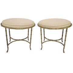 Vintage Pair of Hollywood Regency Maison Bagues Solid Bronze Faux Bamboo Stools