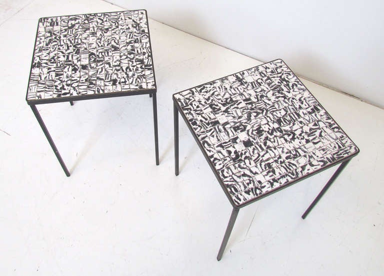 Mid-Century Modern Modernist Black & White Tile Occasional Tables ca. 1960s