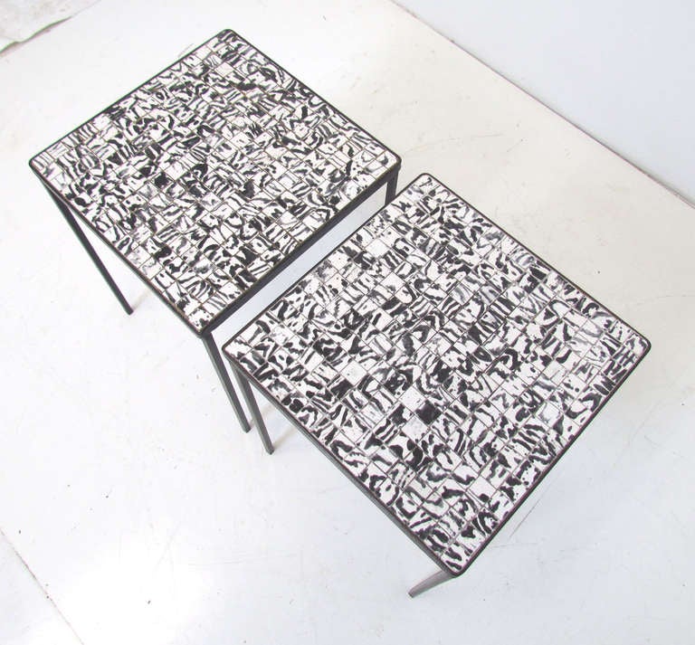 Italian Modernist Black & White Tile Occasional Tables ca. 1960s