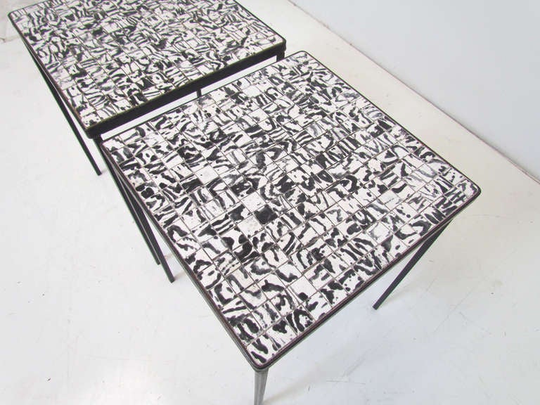 Modernist Black & White Tile Occasional Tables ca. 1960s In Good Condition In Peabody, MA