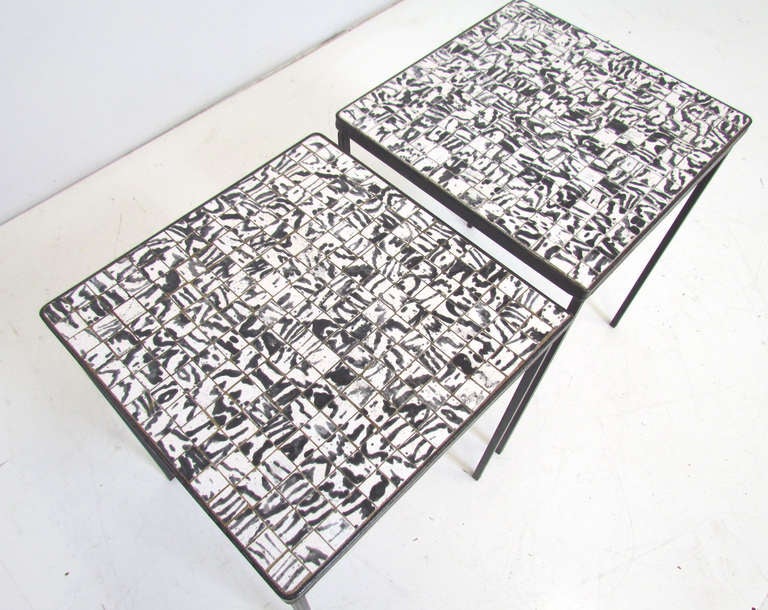 Mid-20th Century Modernist Black & White Tile Occasional Tables ca. 1960s