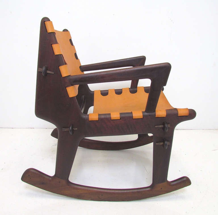 Sculptural rocking chair, hand crafted, ca. 1960s.   Most likely of South American origin, probably Brazilian or Peruvian.