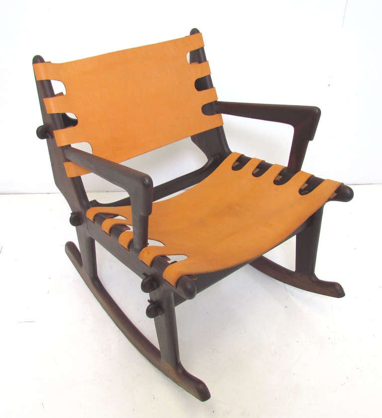 Mid-Century Modern Sculptural Studio Craft Leather Sling Rocker ca. 1960s