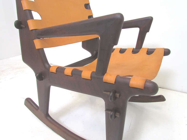 Unknown Sculptural Studio Craft Leather Sling Rocker ca. 1960s