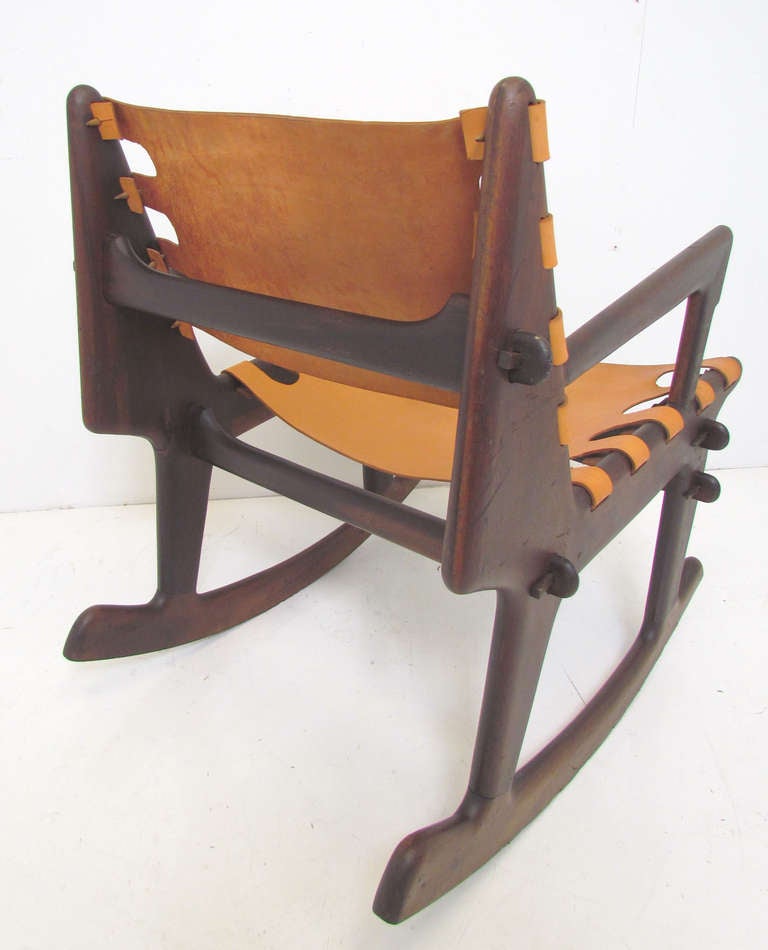 Sculptural Studio Craft Leather Sling Rocker ca. 1960s In Good Condition In Peabody, MA