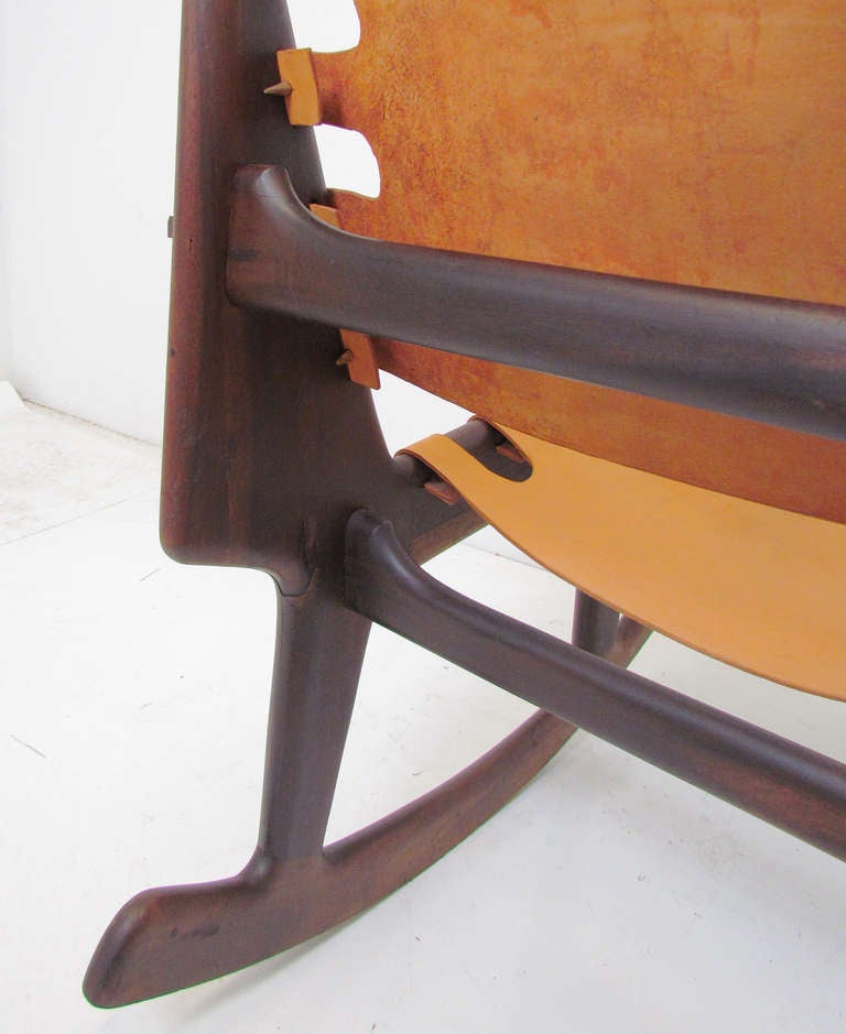 Mid-20th Century Sculptural Studio Craft Leather Sling Rocker ca. 1960s