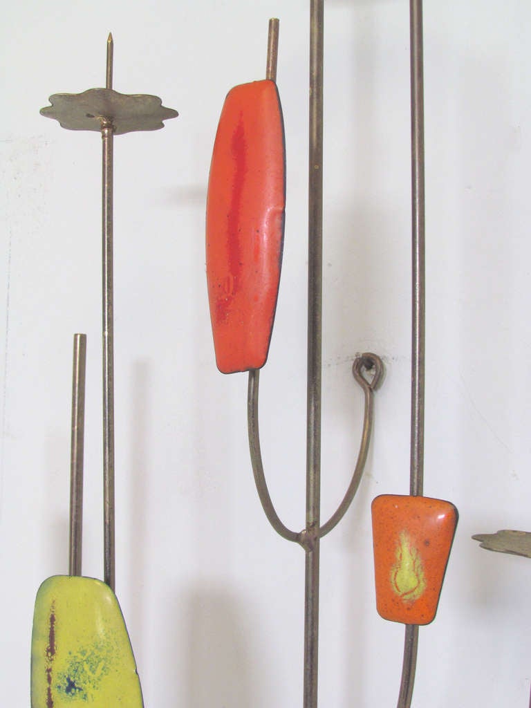 American Wirework Wall Sculpture with Enamel Elements, circa 1960s