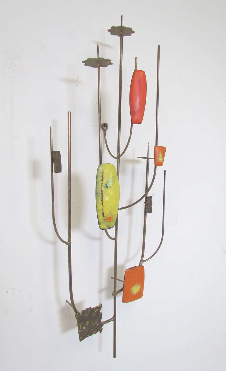 Mid-20th Century Wirework Wall Sculpture with Enamel Elements, circa 1960s