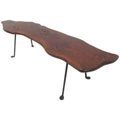 Mid-Century Free Edge Burl Wood Studio Bench or Coffee Table