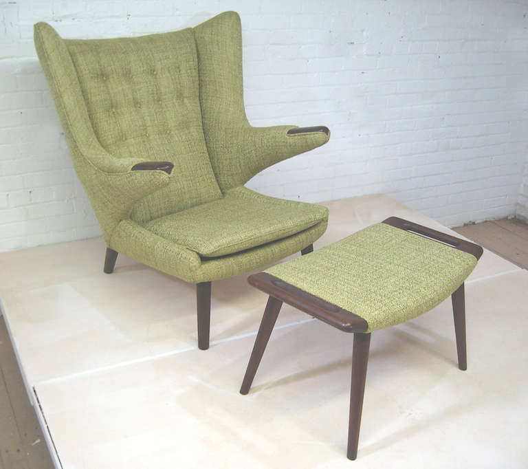 Scandinavian Modern Hans Wegner Papa Bear Lounge Chair and Ottoman