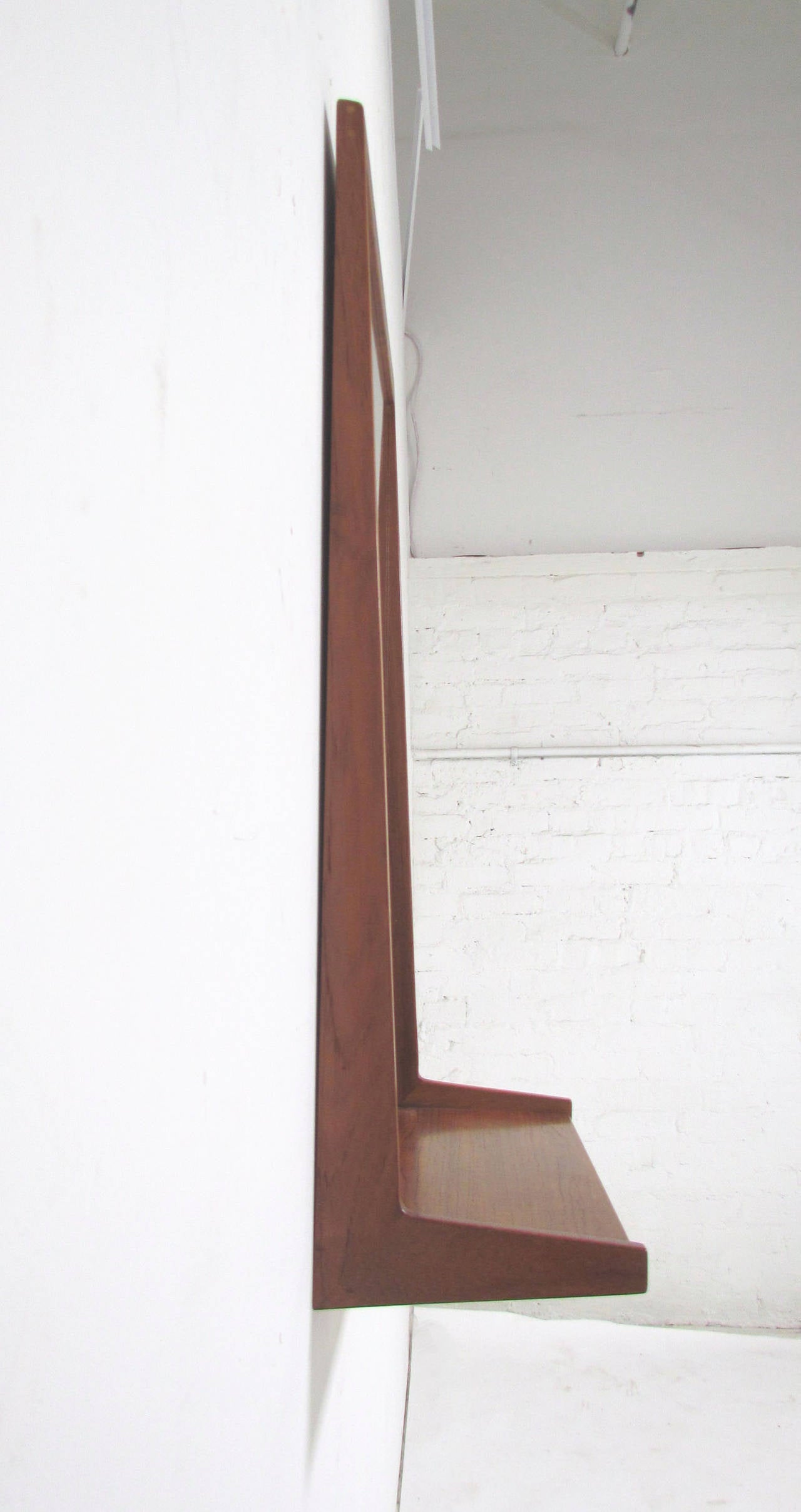 Danish Teak Wall Mirror with Valet Shelf by Aksel Kjersgaard In Excellent Condition In Peabody, MA