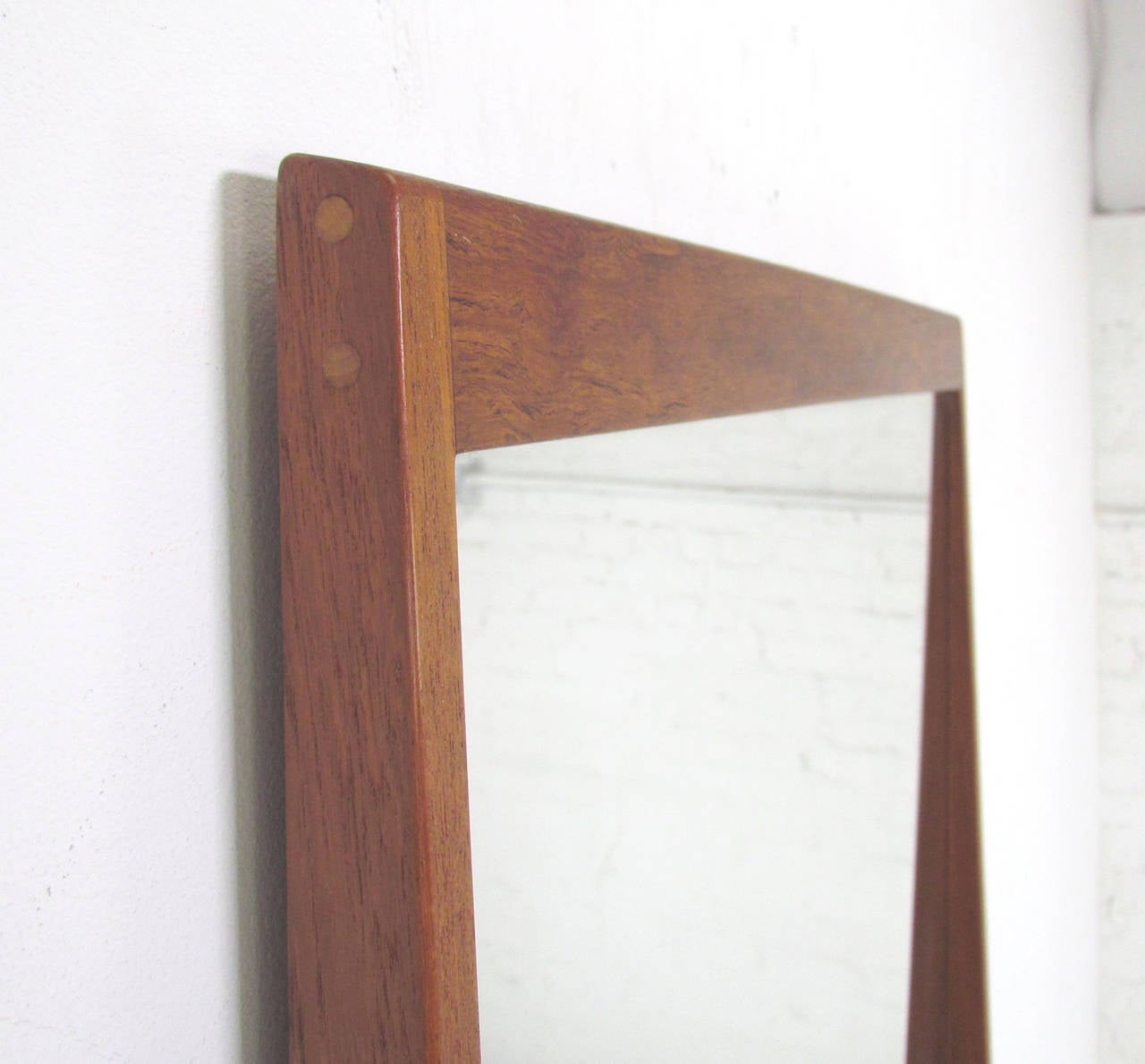 Scandinavian Modern Danish Teak Wall Mirror with Valet Shelf by Aksel Kjersgaard