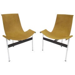 Pr. of  Leather Sling & Chrome T Chairs by Katavolos for Laverne