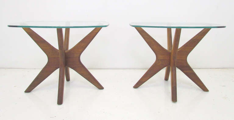 Pair of sculptural walnut side tables with original plate glass tops by Adrian Pearsall for Craft Associates, ca. 1960s. Price is for the pair.