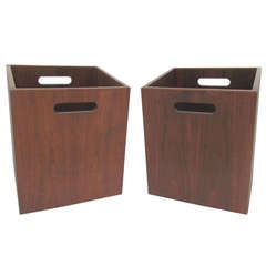 Pair of  Mid-Century Executive Waste Paper Bins in Walnut by Jens Risom