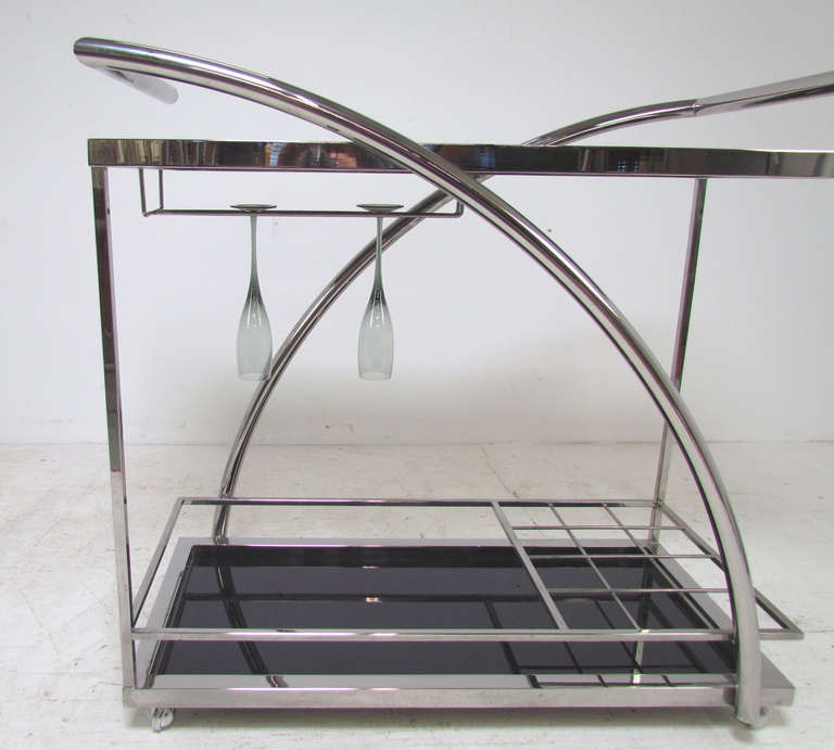 Late 20th Century Mid-Century Chrome and Glass Bar Cart after Milo Baughman