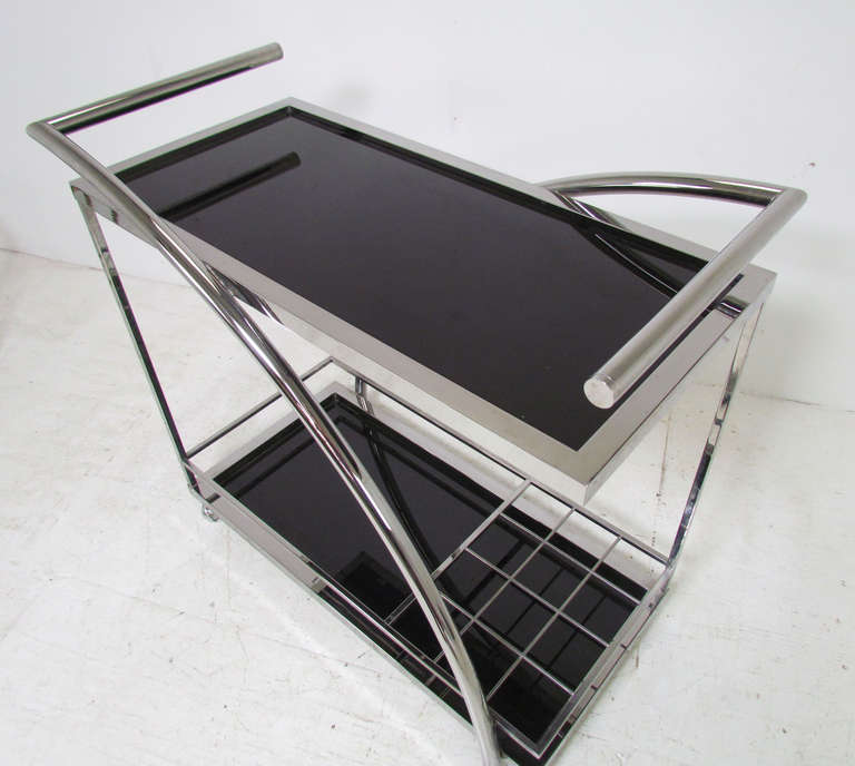 American Mid-Century Chrome and Glass Bar Cart after Milo Baughman