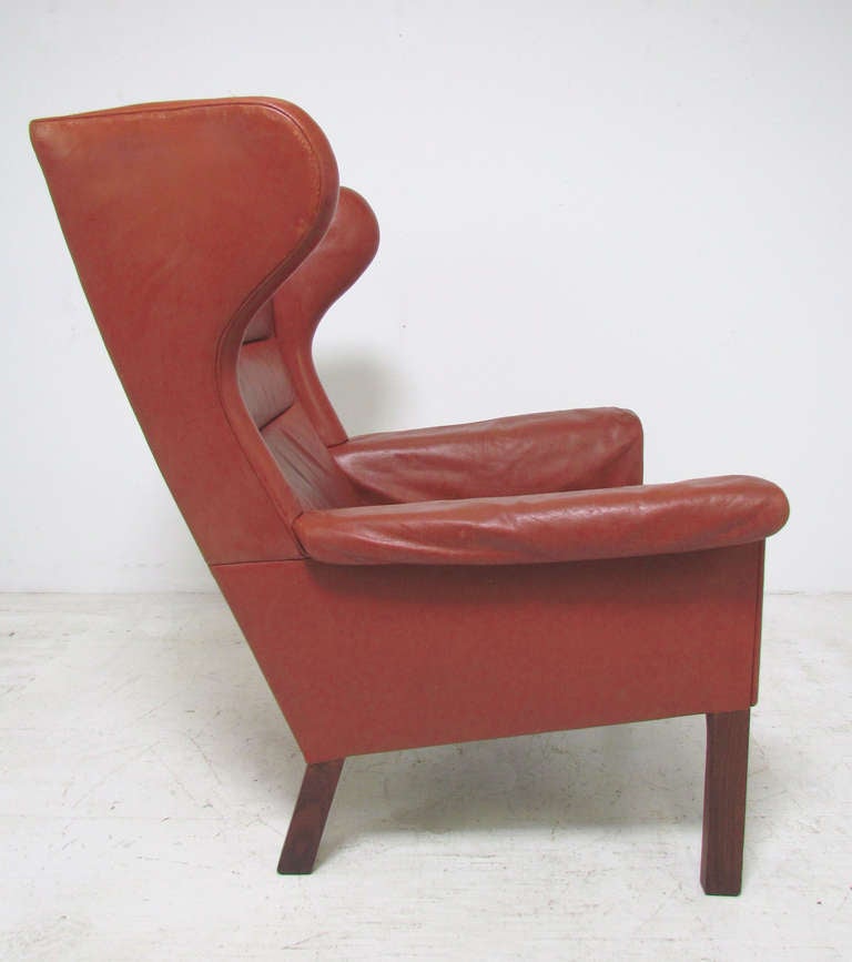 Scandinavian Modern Rare Wingback Lounge Chair in Leather by Hans Wegner